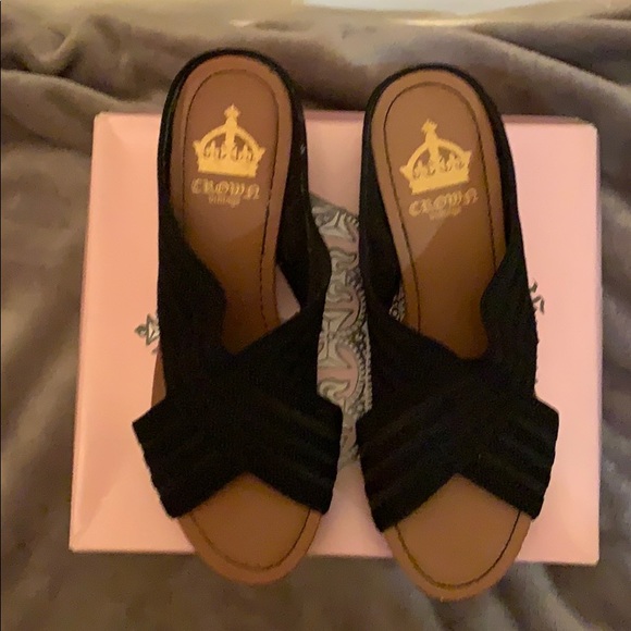 Wedge black fabric slides good condition - Picture 3 of 3